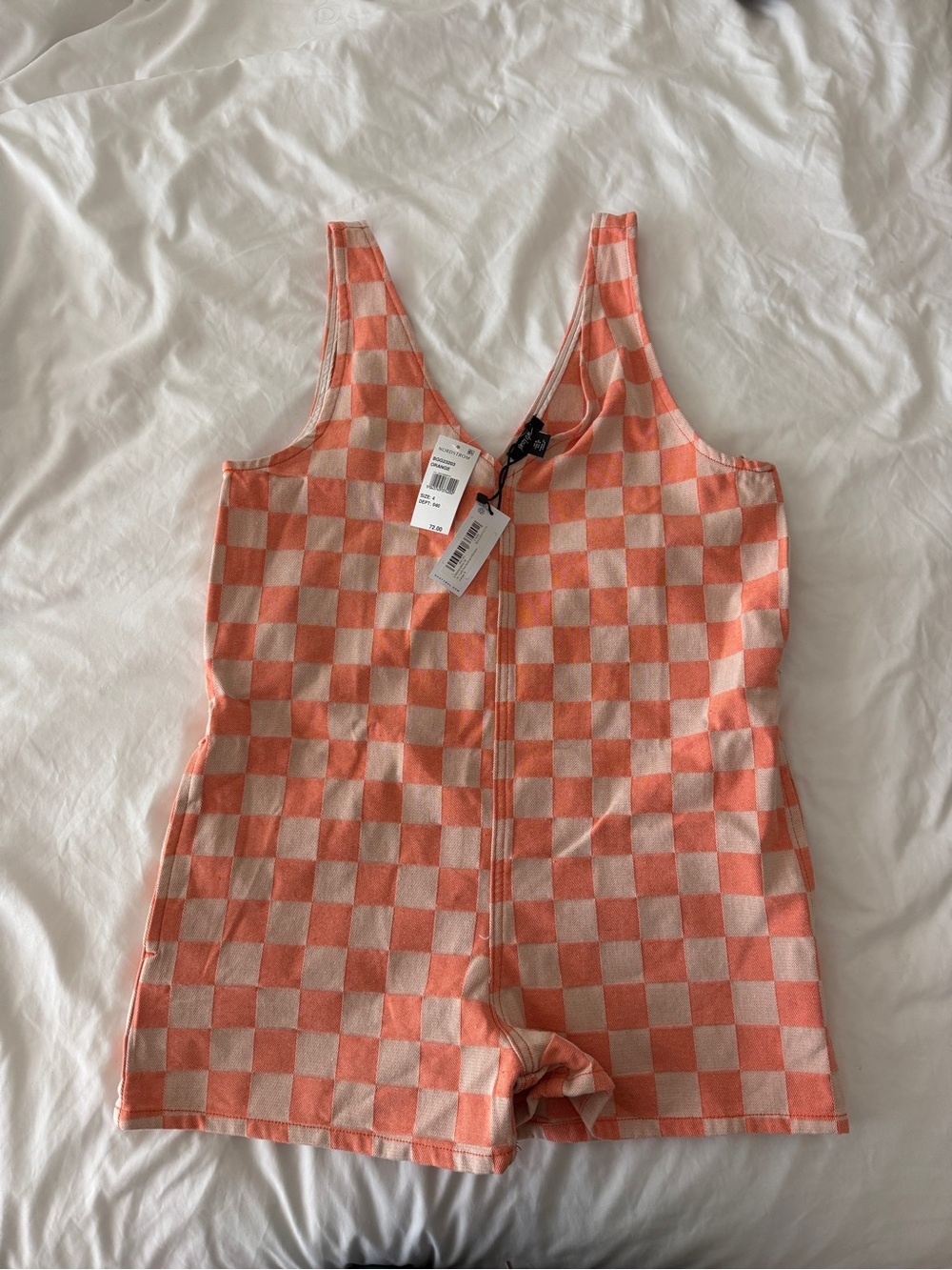 Nasty Gal Coral Checkered Romper NWT